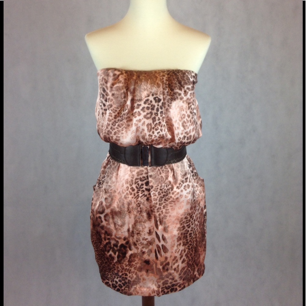 Leopard Print Strapless Pocket Dress